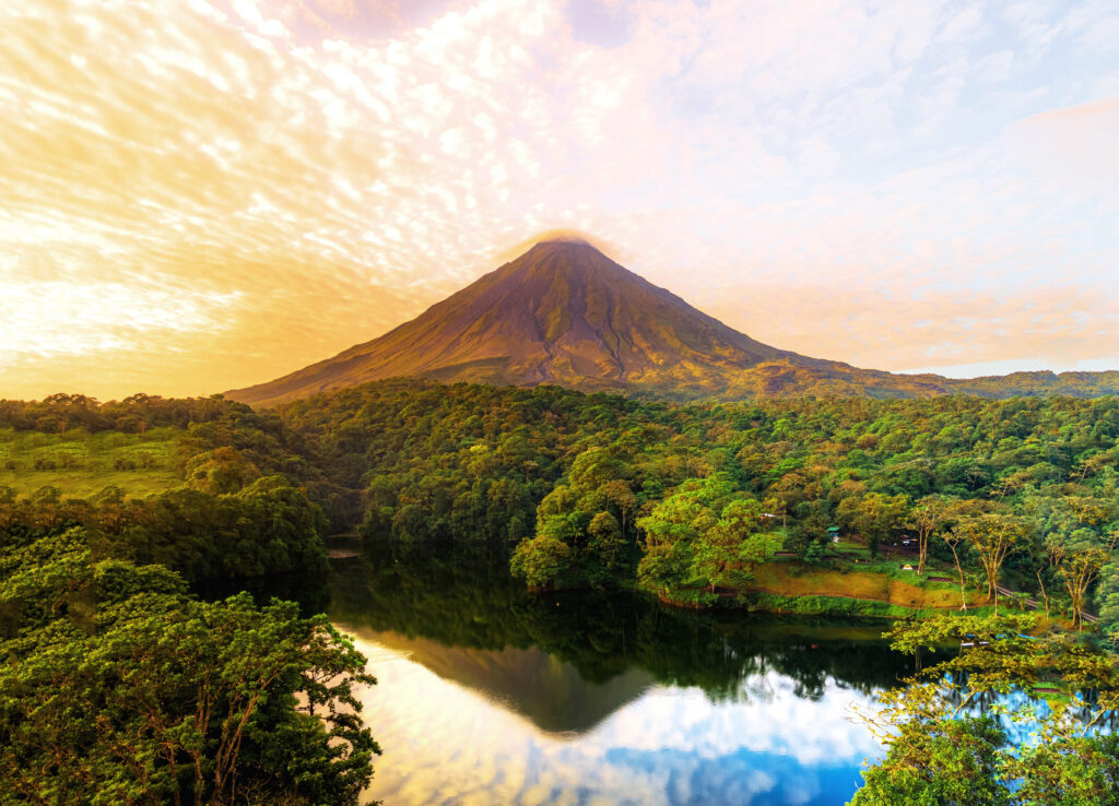 Cone-shaped volcano landscape